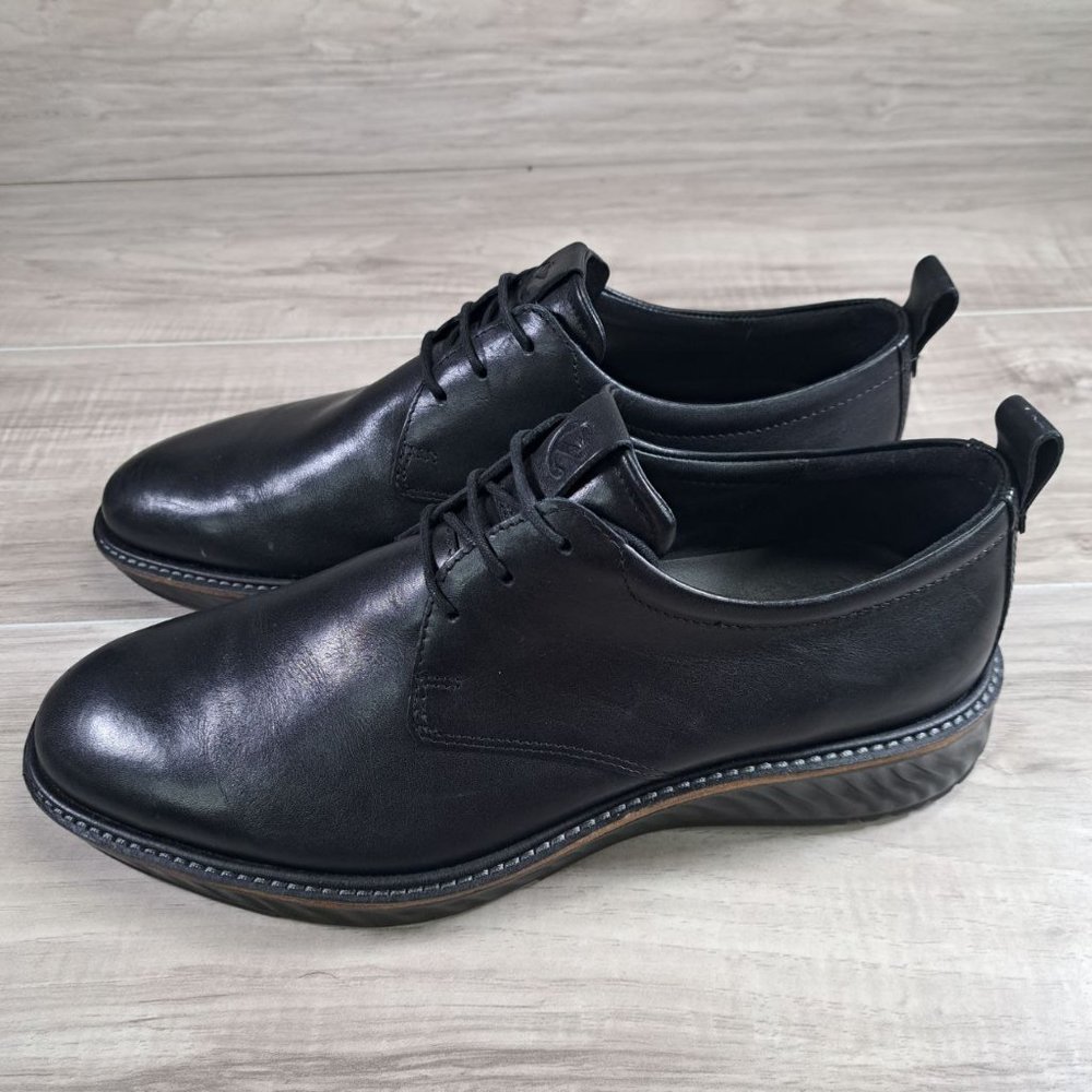 ECCO St.1 Hybrid Plain Black Toe Oxford Dress Black Leather Shoe Size EU 42 US 8